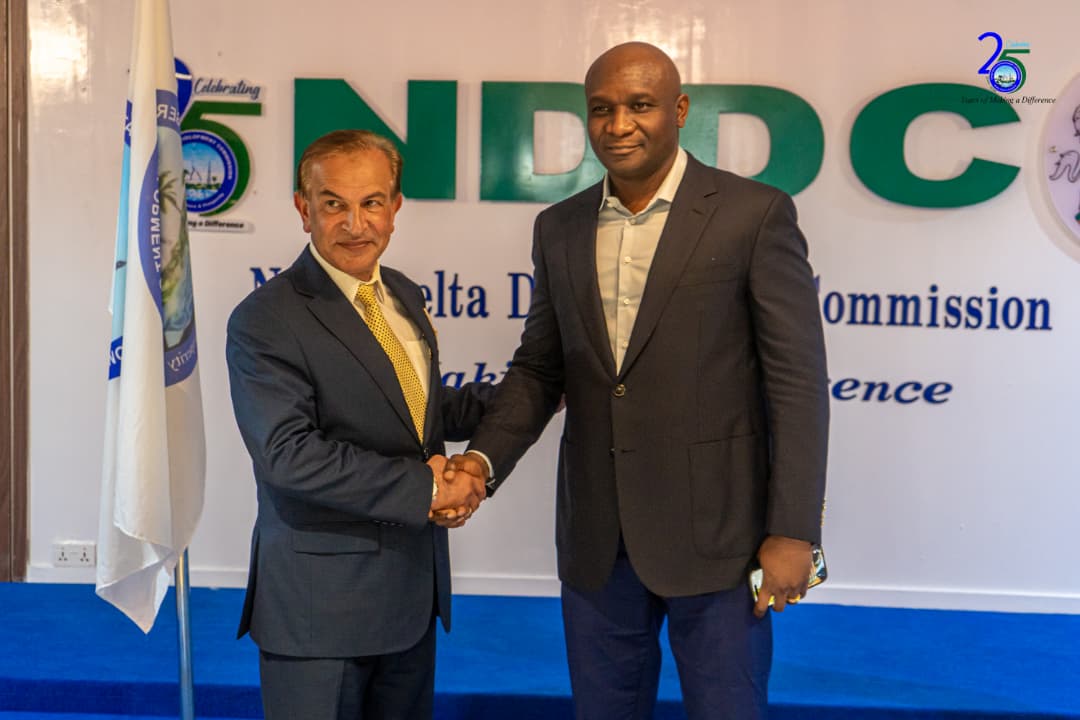 Professor Marwan Al-Akaidi with Dr. Samuel Ogbuku at NDDC headquarters