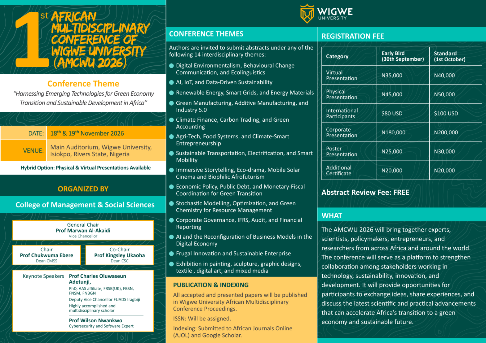 Call for Papers: 1st African Multidisciplinary Conference of Wigwe University (AMCWU 2026)